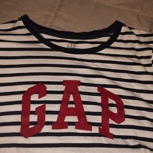 GAP Tops - blue and white stripped shirt with red “gap” GAP Tops - blue and white stripped shirt with red “gap”